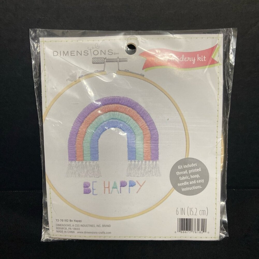 Dimensions Embroidery Kit Be Happy Rainbow with Hoop #72-76182‎